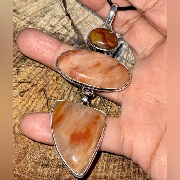Large Rustic Orange Aventurine & Noreena Jasper Pendant 3 7/8” - Picture 7 of 16